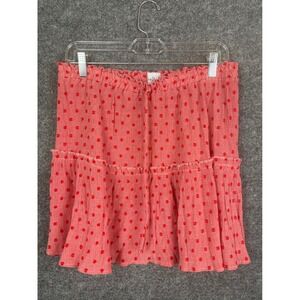 Polly Mini Skirt Women 12 Pink Red Polka Dot Tiered Ruffle Textured‎